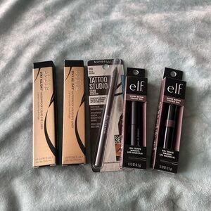 Stila Stay All Day Eyeliner, Maybelline Tattoo Studio gel liner, elf brow wow